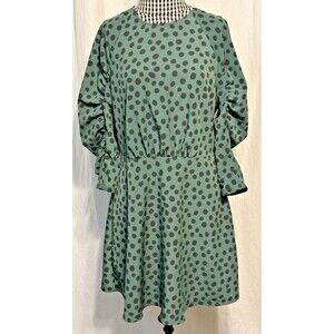 Who What Wear Green Polka Dot Print 3/4 Sleeve Mini Dress Size Medium NEW